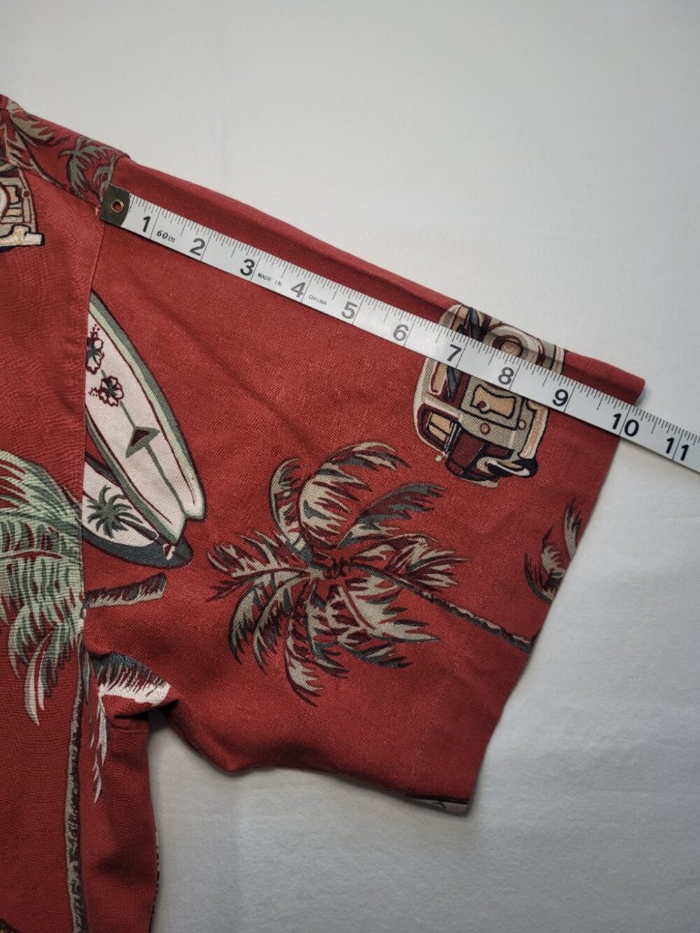 Summa Red Hawaiian Silk Blend Shirt Surfboard Woody Wagon Print Mens Large - Picture 8 of 9